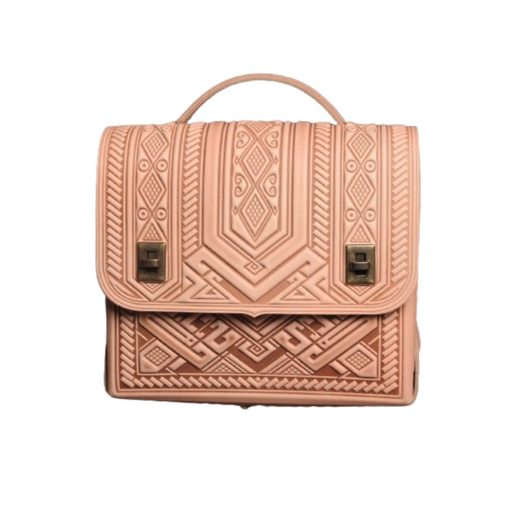 Genuine and embossed leather bag in beige