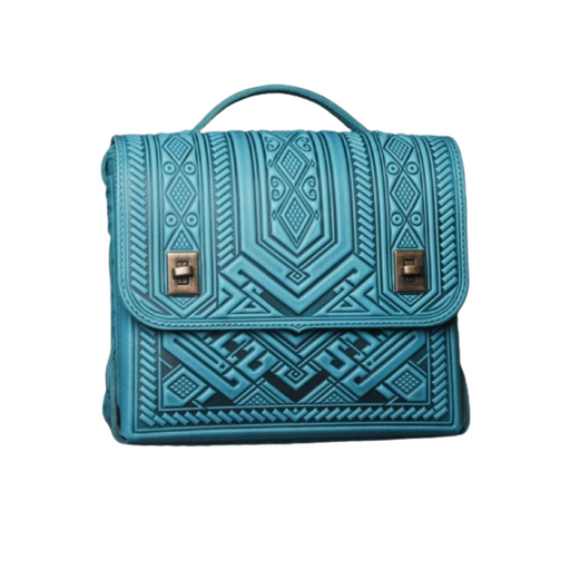 Turquoise leather satchel and briefcase