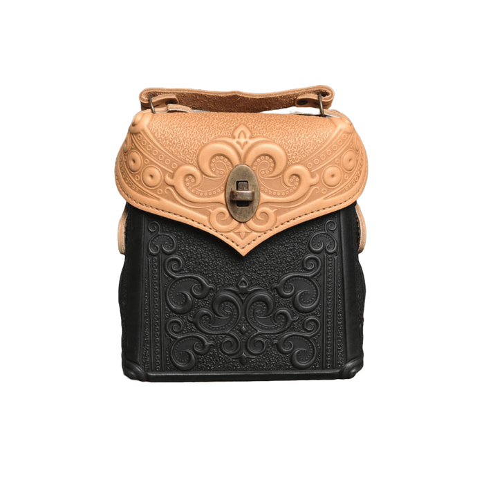 Stylish Women's Backpack in Beige and Black with Unique Embossed Design