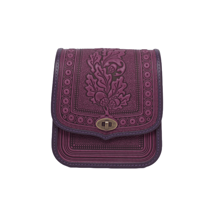 Purple Leather Bag, Versatile Shoulder Handbag with Tooled Detailing