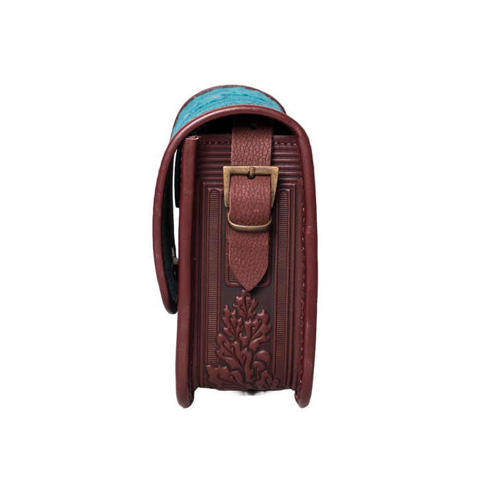 Turquoise and Bordo Crossbody Purse, Stylish Leather Shoulder Bag for Women