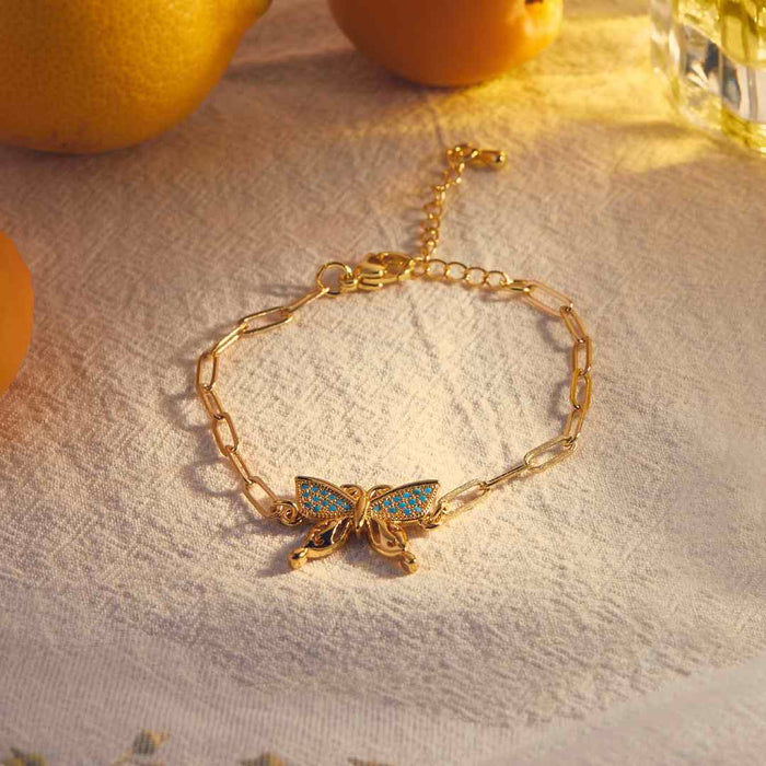 Aquamarine Butterfly Charm Chain Bracelet