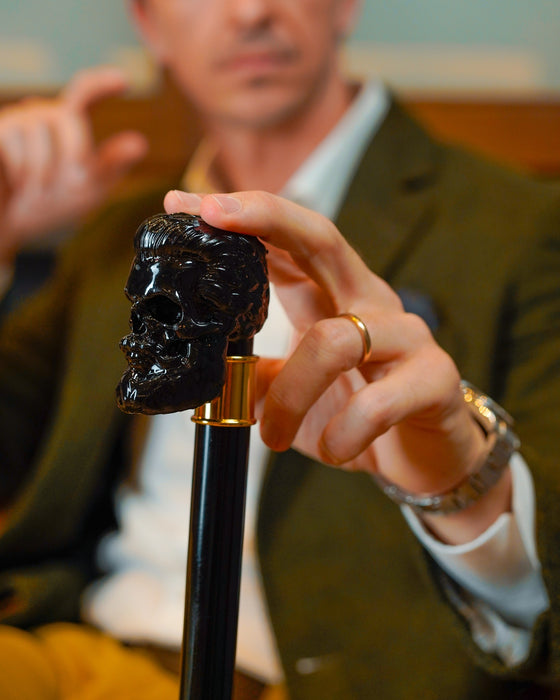 Awesome Walking Cane with Sculpted Black Skull Handle