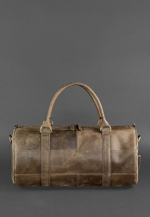 Leather travel bag with external pockets