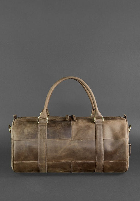 Leather travel bag with fabric lining