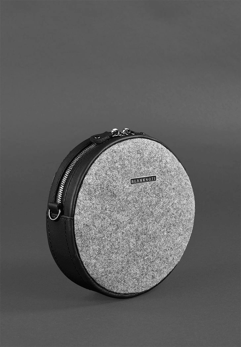 Women's Round Felt Bag with Black Leather Inserts