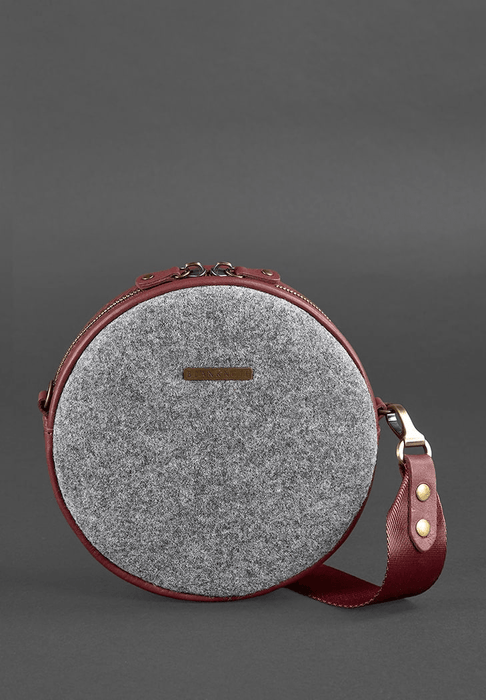 Elegant Women's Round Felt Bag with Leather Trims