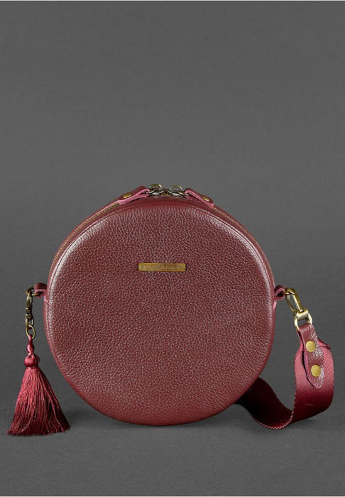 Unique Round Leather Bag for Women with Decorative Tassel