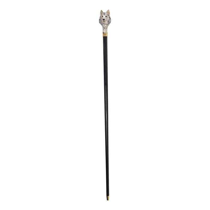 Stylish 24K gold walking stick with intricate wolf detailing