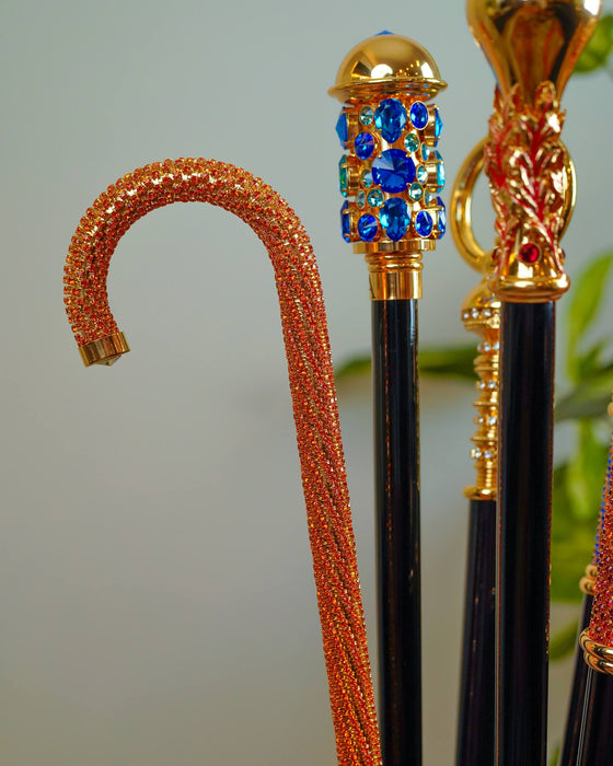 Crook Walking Cane Encrusted with Siam Crystals