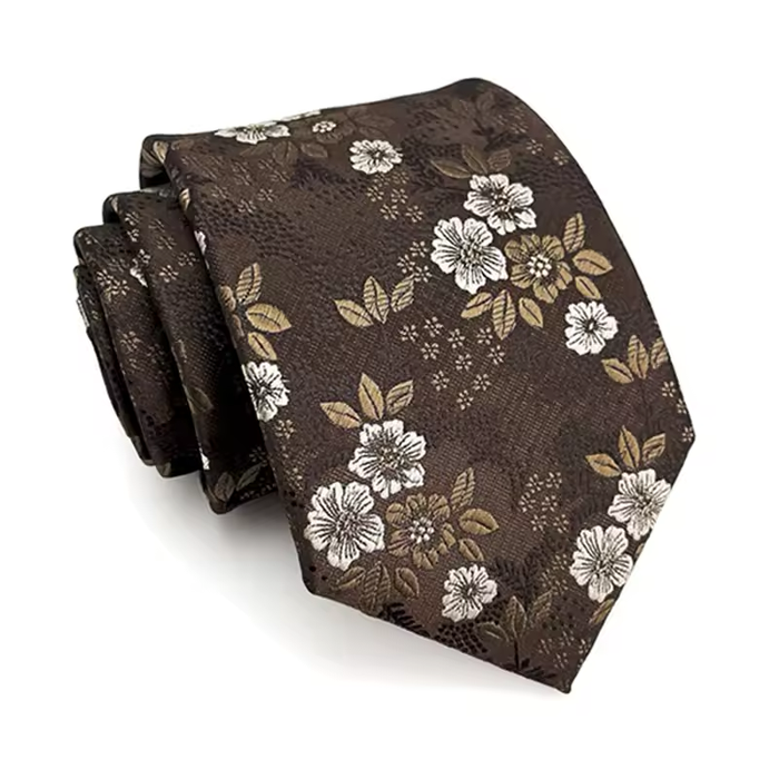 Black Silk Tie with Rose Gold Floral Design for Classy Men