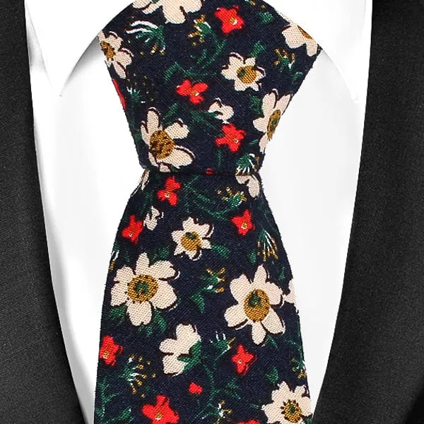 Floral Skinny Tie in Blue White and Red for Classy Men