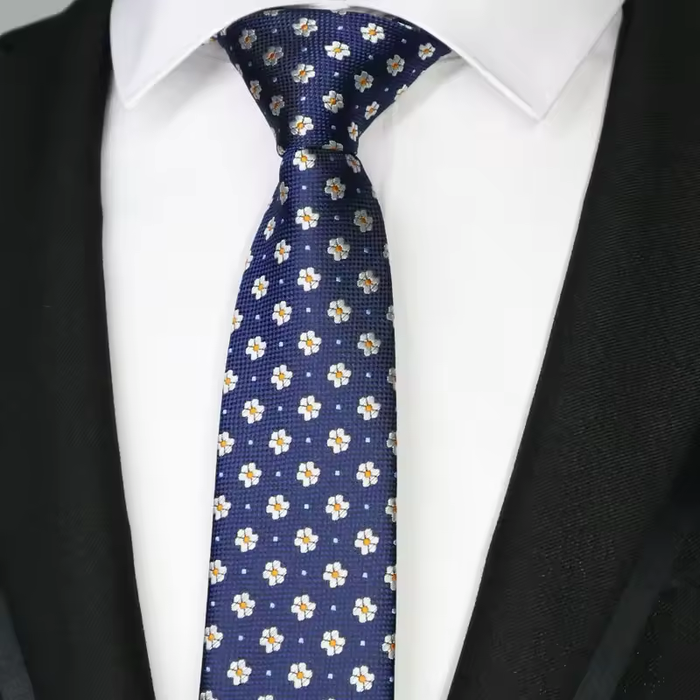 Blue Daisy Skinny Tie for Classy Men  
