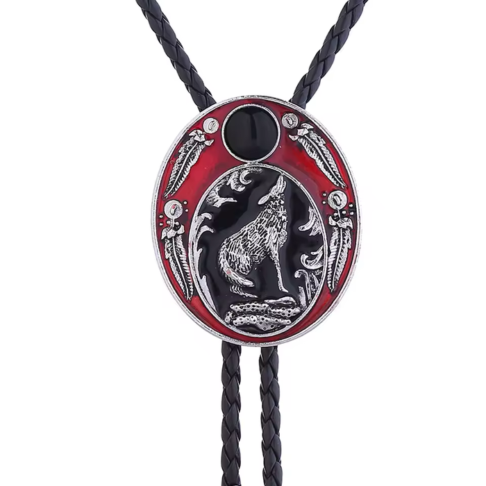 Men's Western Bolo Tie Wolf Red Bolo Turquoise Tie