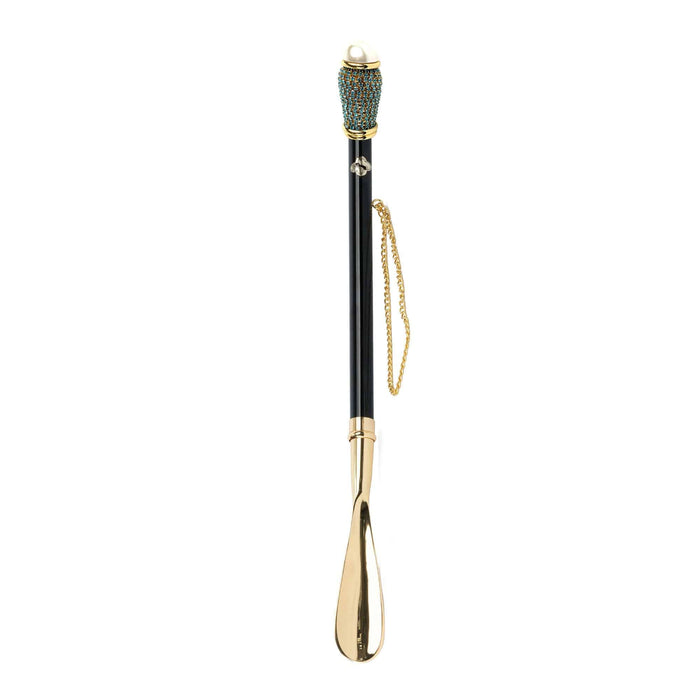 24K Gold-Plated Shoehorn with Aquamarine Crystals