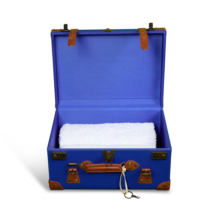 Cobalt Vintage-Style Leatherette Towel Crate with Strap Detail