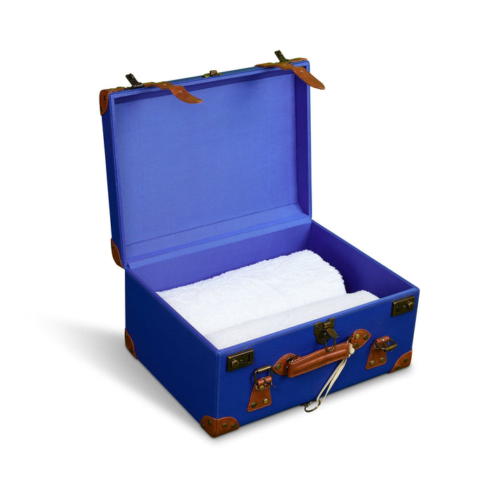 Cobalt Vintage-Style Leatherette Towel Crate with Strap Detail
