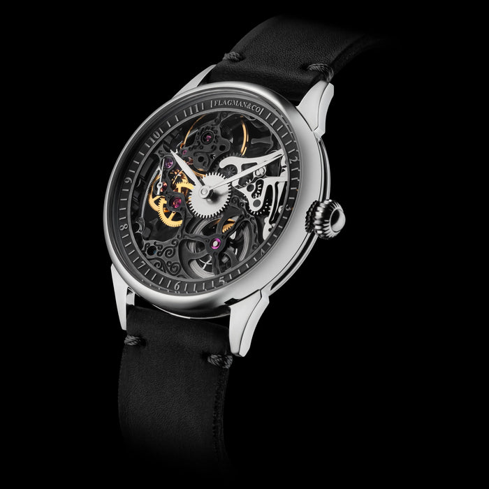 Handmade Steampunk Graphite Skeleton Watch for Men