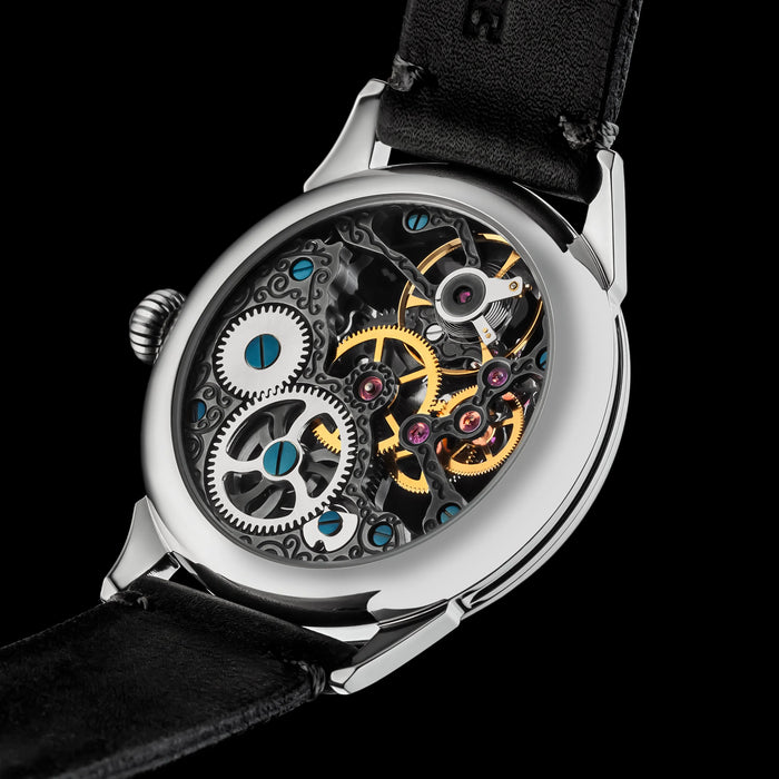 Handmade Steampunk Graphite Skeleton Watch for Men