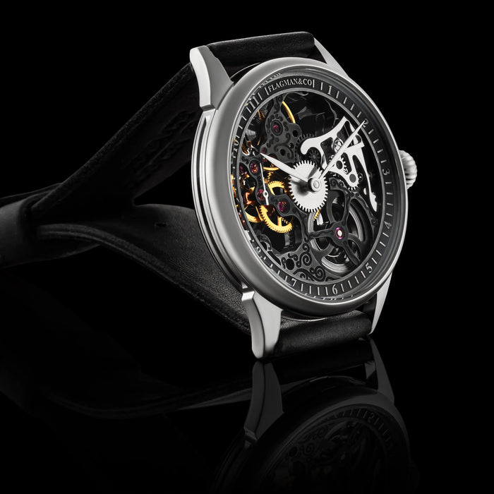 Handmade Steampunk Graphite Skeleton Watch for Men