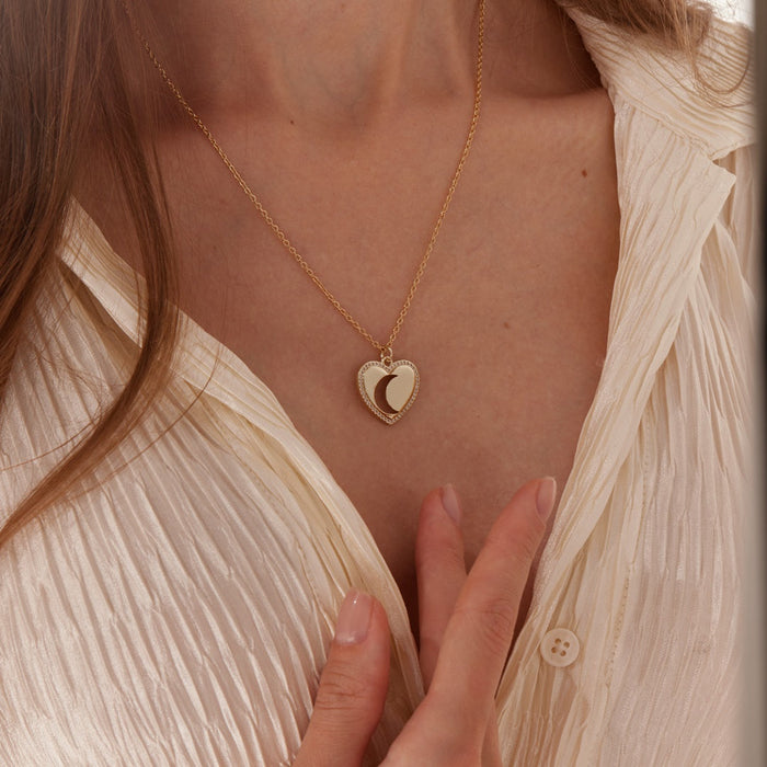 Moon and Heart Gold Necklace
