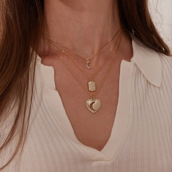 Jeweled Moon Gold Tag Necklace