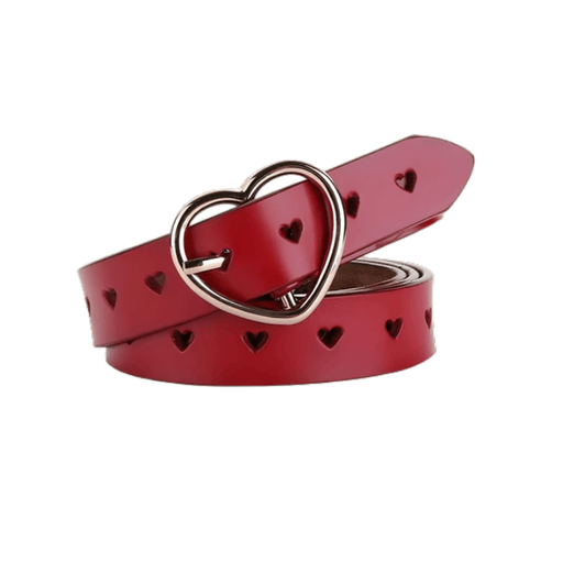 Openwork Leather Belt With Heart Buckle For Women, Olivia Model