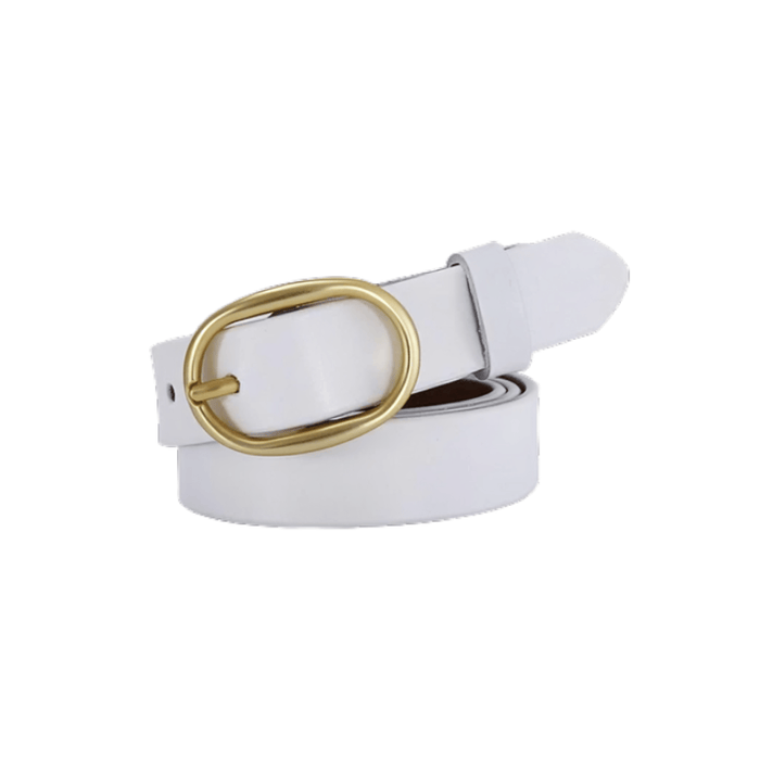 Smooth Leather Belt With Gold Oval Buckle For Women, Fiona Model