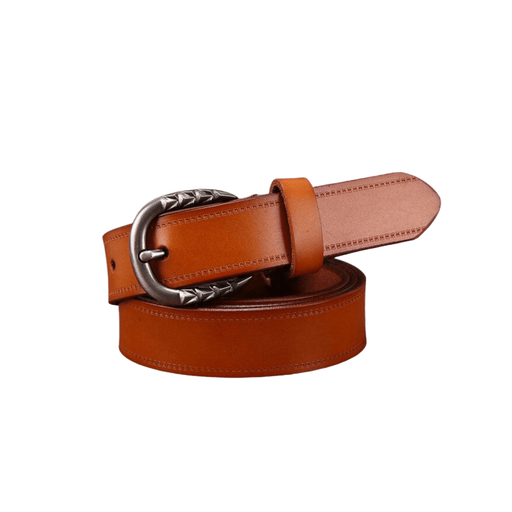 Smooth Leather Belt For Women With Geometric Pattern Buckle, Gaby Model