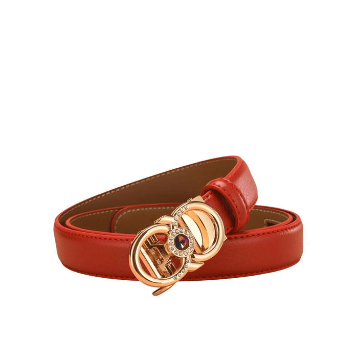 Leather Belt With Gold Buckle and Rhinestones, Manica Model