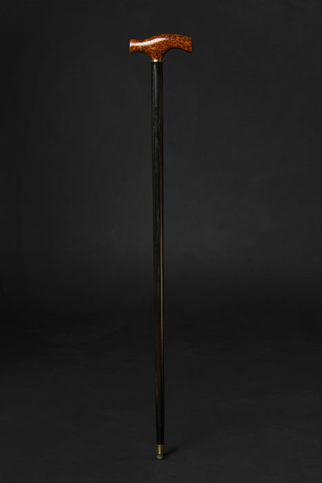 Elegant Derby Walking Stick with Burl Wood Handle and Brass Collar