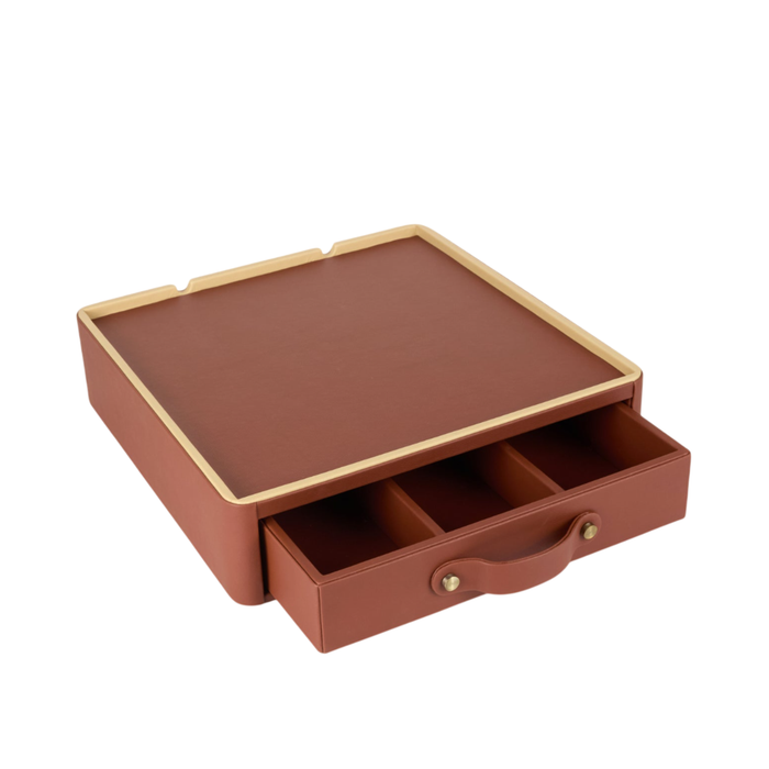 Cognac Leather Tea & Coffee Amenity Box with Drawer