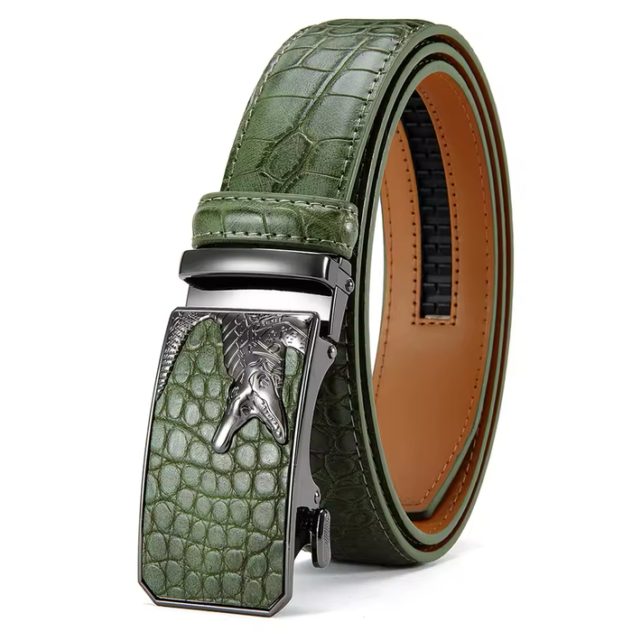 Crocodile Buckle Leather Belt For Men Green Leather