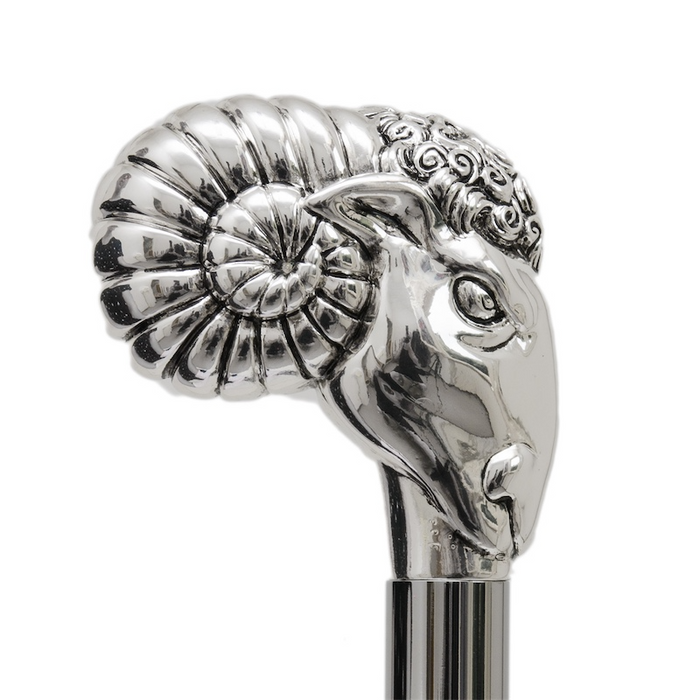 Custom Made Silver Ram Head Walking Cane Comfortable Grip