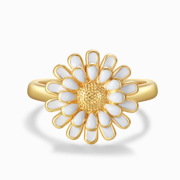 Colored Sunflower Adjustable Ring - White