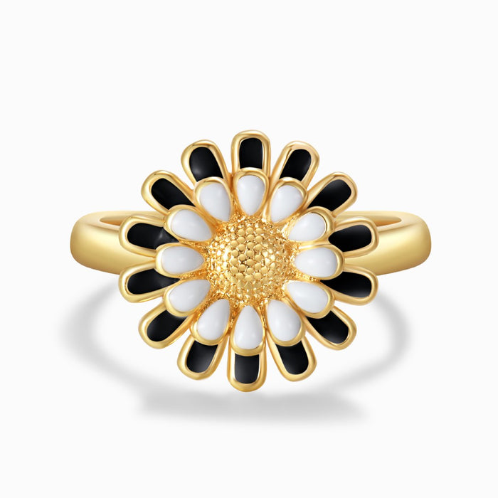 Colored Sunflower Adjustable Ring - Black-White