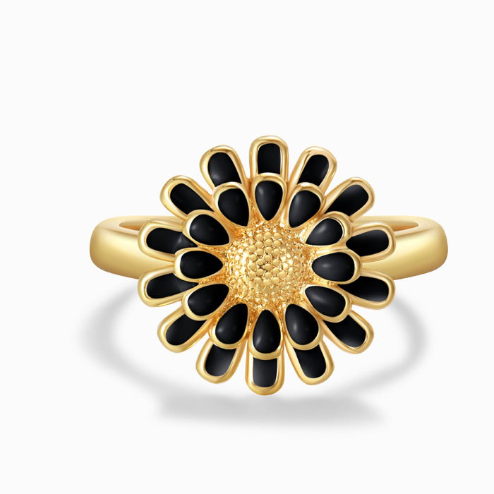 Colored Sunflower Adjustable Ring - Black