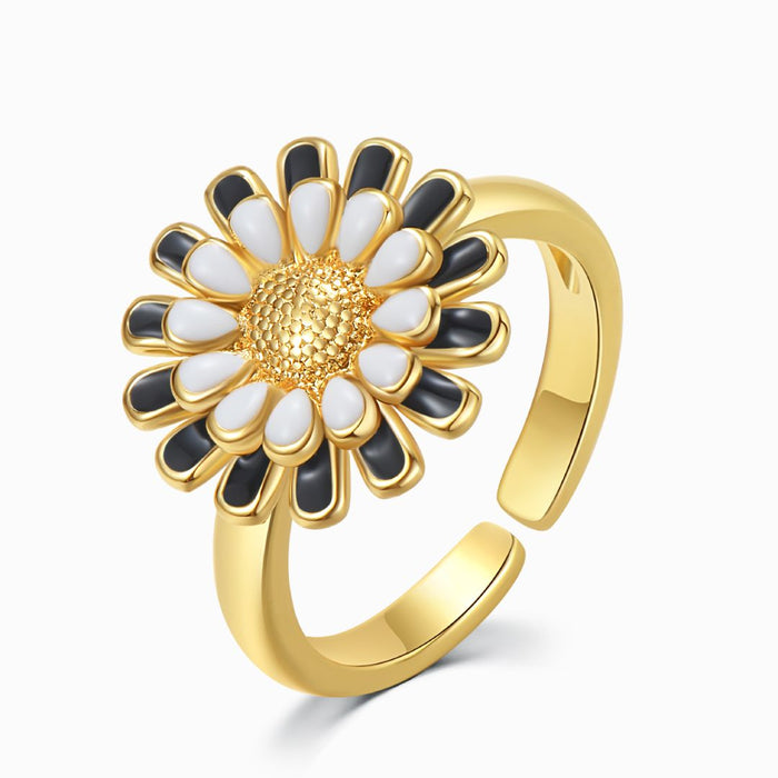 Colored Sunflower Adjustable Ring - Black-White