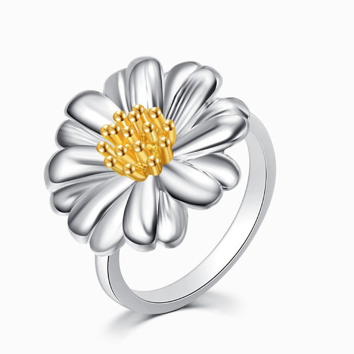 Silver Sunflower Adjustable Ring