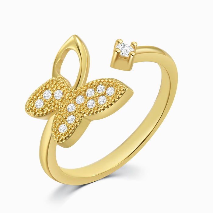 Diamond Studded Butterfly Adjustable Ring