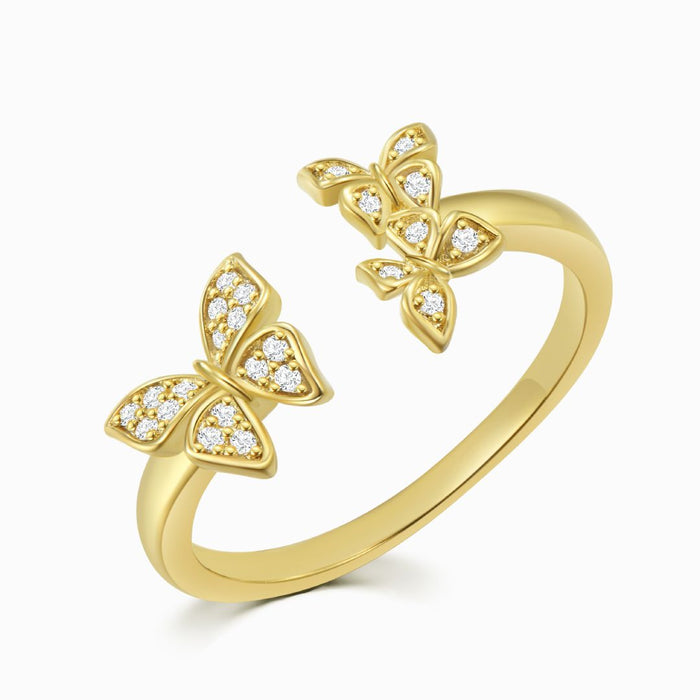 Diamond Studded Triple Butterfly Adjustable Ring