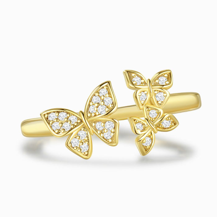 Diamond Studded Triple Butterfly Adjustable Ring