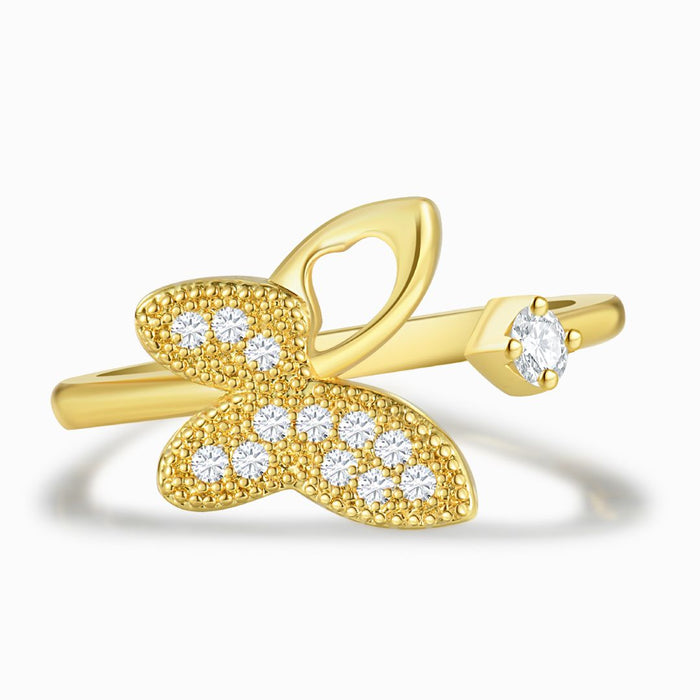 Diamond Studded Butterfly Adjustable Ring