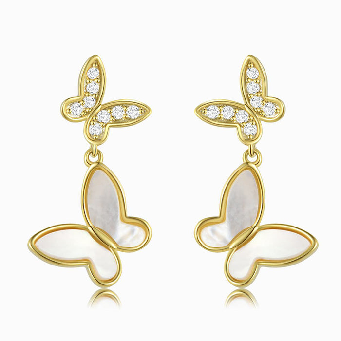 White Pearl Butterfly Drop Earrings