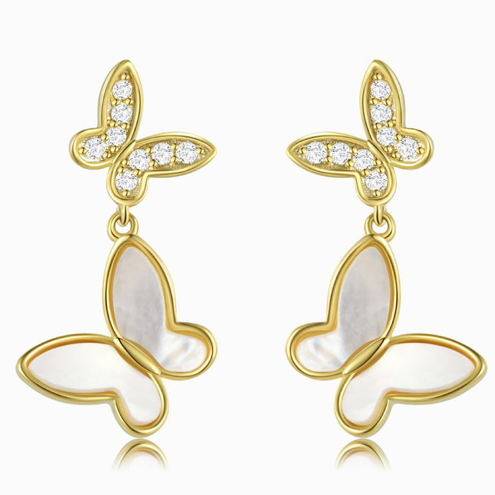 White Pearl Butterfly Drop Earrings