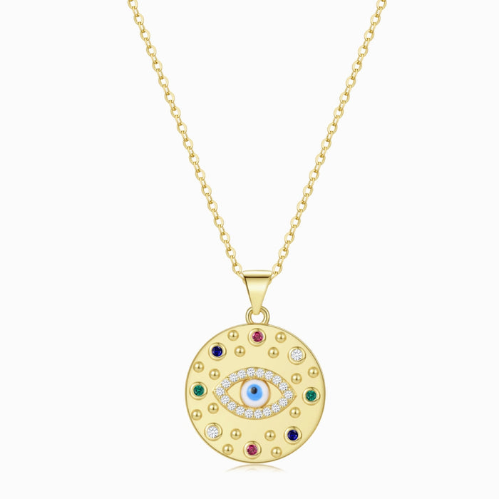 Multicolored Medallion Evil Eye Necklace