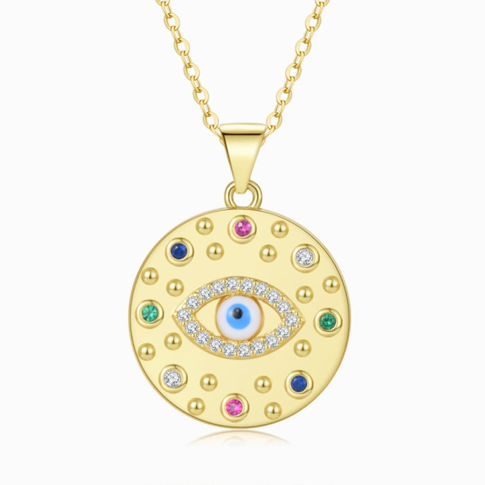 Multicolored Medallion Evil Eye Necklace