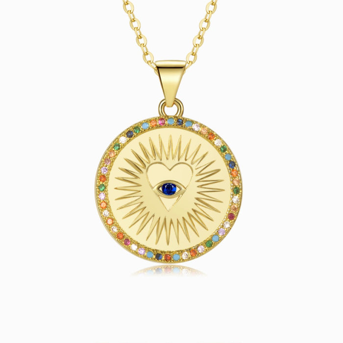 Heart & Rays Stoned Blue Evil Eye Necklace