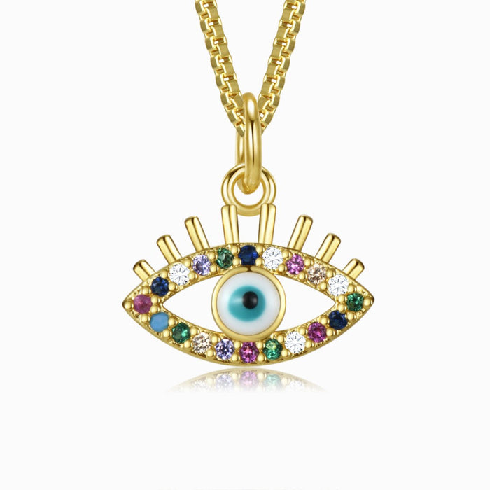 Multicolored Lashed Evil Eye Necklace