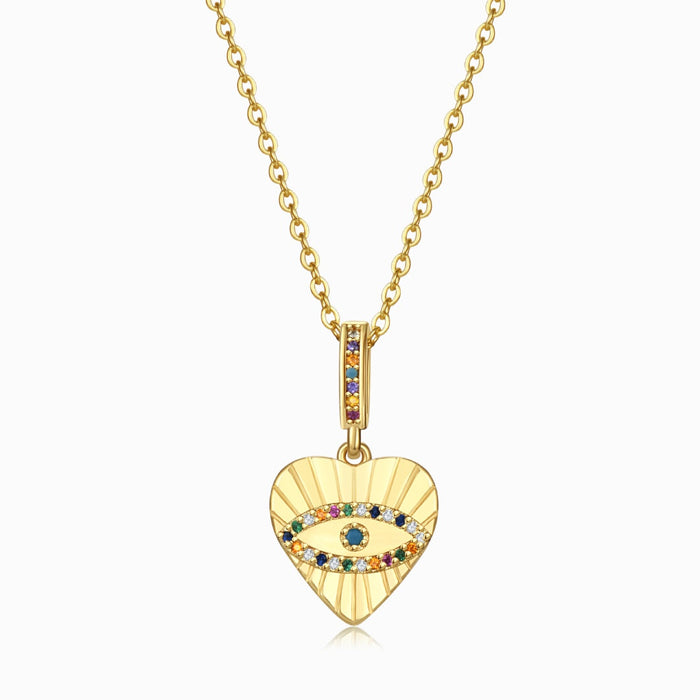 Heart Shaped Evil Eye Gold Tone Necklace